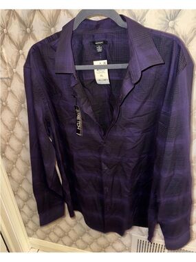 Alfani Mens Stretch Button Down Purple Dress Shirt  XL NWT